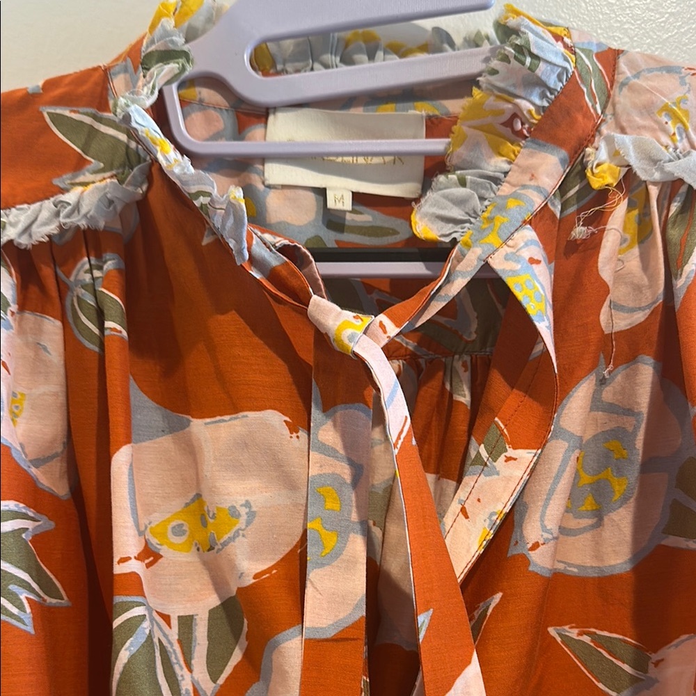 Women’s Floral Ruffle-Trim Blouse in Rust - Picture 3 of 6